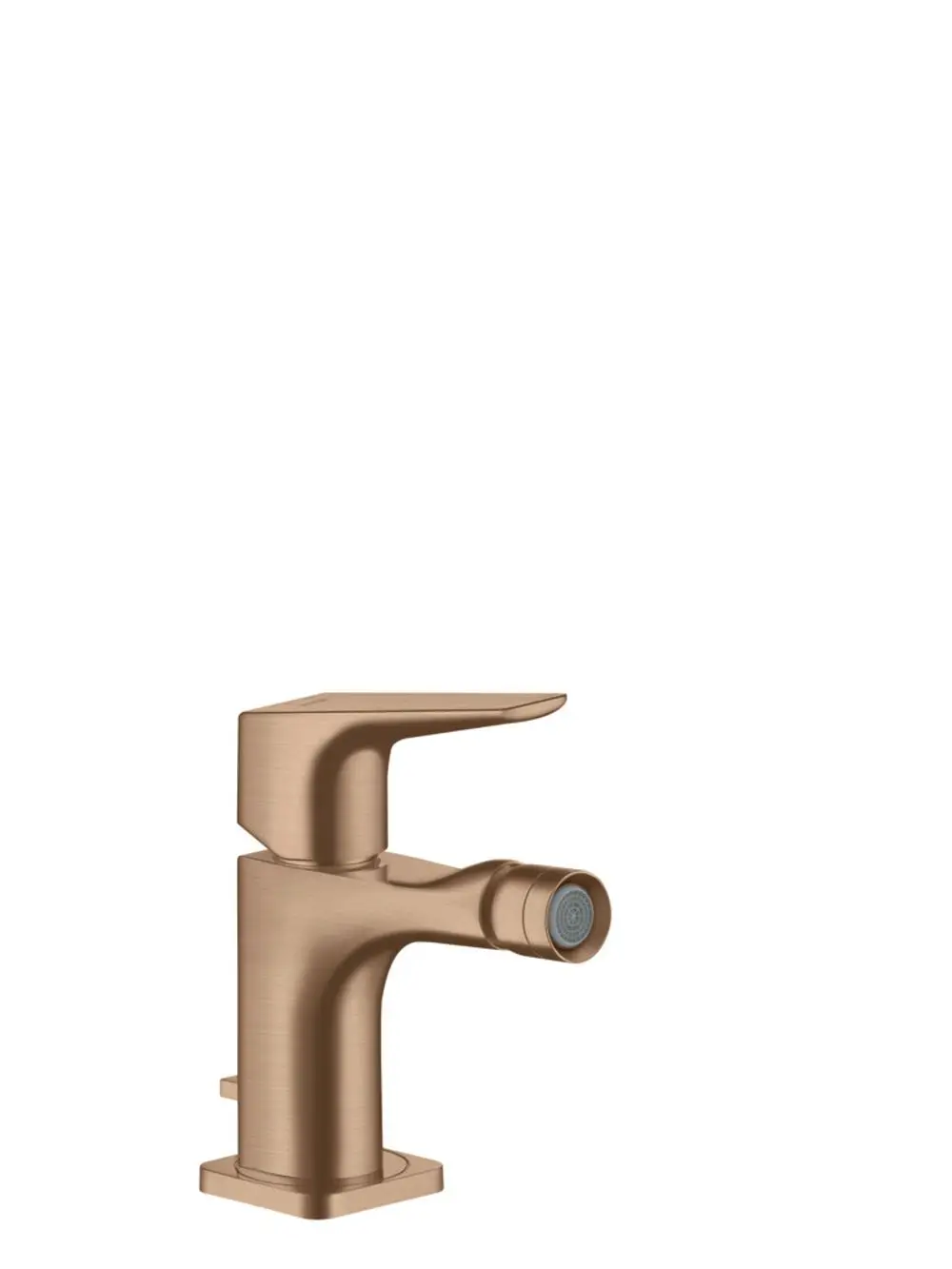 Einhebel-Bidetmischer von AXOR in Brushed Red Gold mit Hebelgriff und Zugstangen-Ablaufgarnitur. Klar konturiertes Design für moderne Badezimmer.